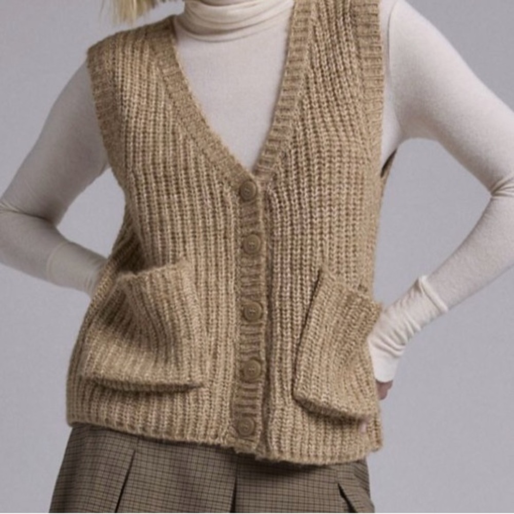 Urban Outfitters Tan V-Neck Sweater Vest